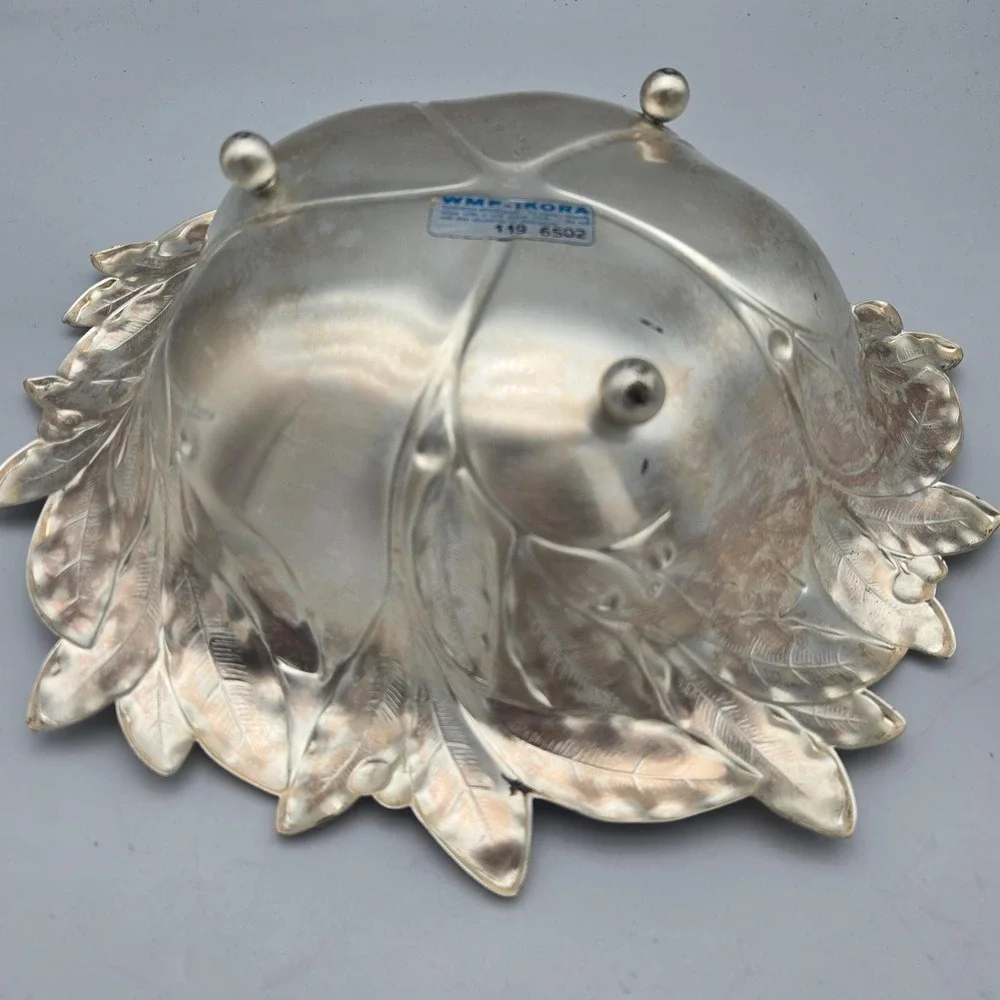 Vintage 1960s WMF Ikora Silver Plated Laurel Leaf Footed Bowl 10.5" MCM Germany - Picture 3 of 15